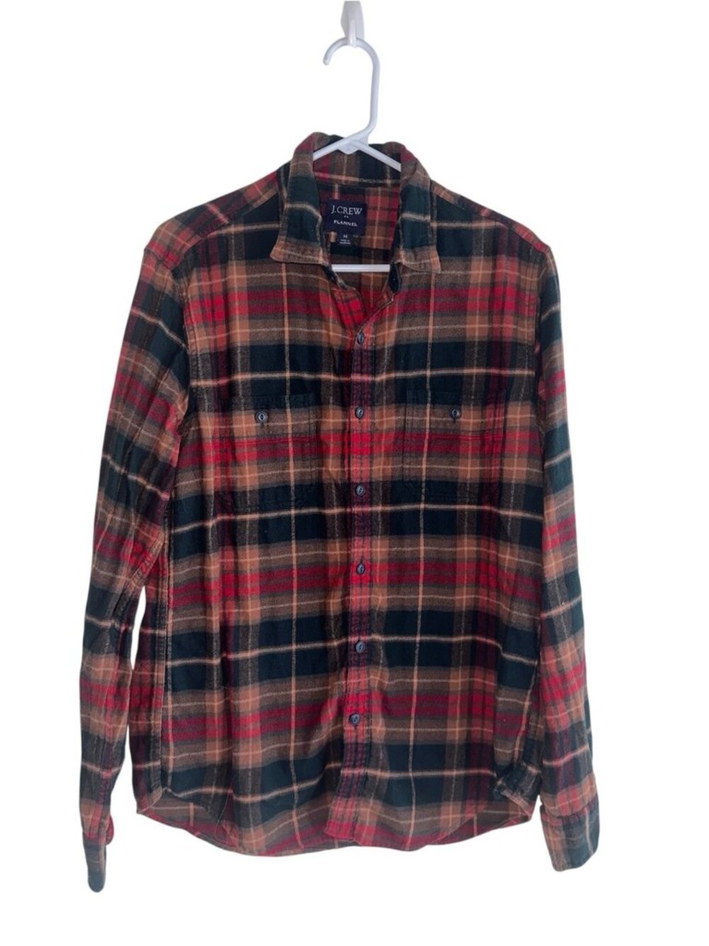 J Crew Mens 100% Cotton Flannel Shirt Sz M Brown Red Green Plaid Lumberjack